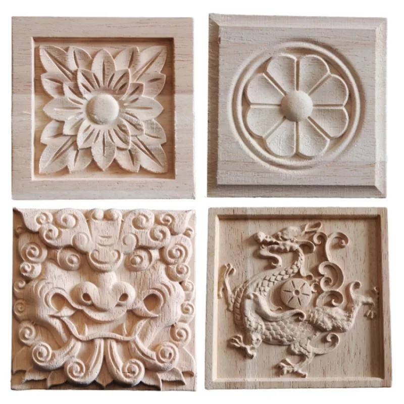 

Flower Wooden Carving Natural Wood Appliques for Furniture Cabinet Unpainted Wooden Mouldings Decal Decorative Figurines