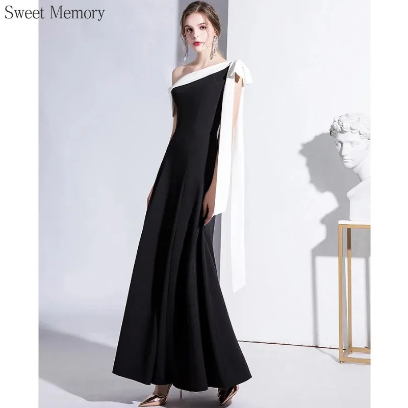 Vestidos de noche formales para mujer, vestidos elegantes de memoria dulce, blanco y negro para dama, vestido de fiesta de graduación Sexy para niñas, un hombro, S119