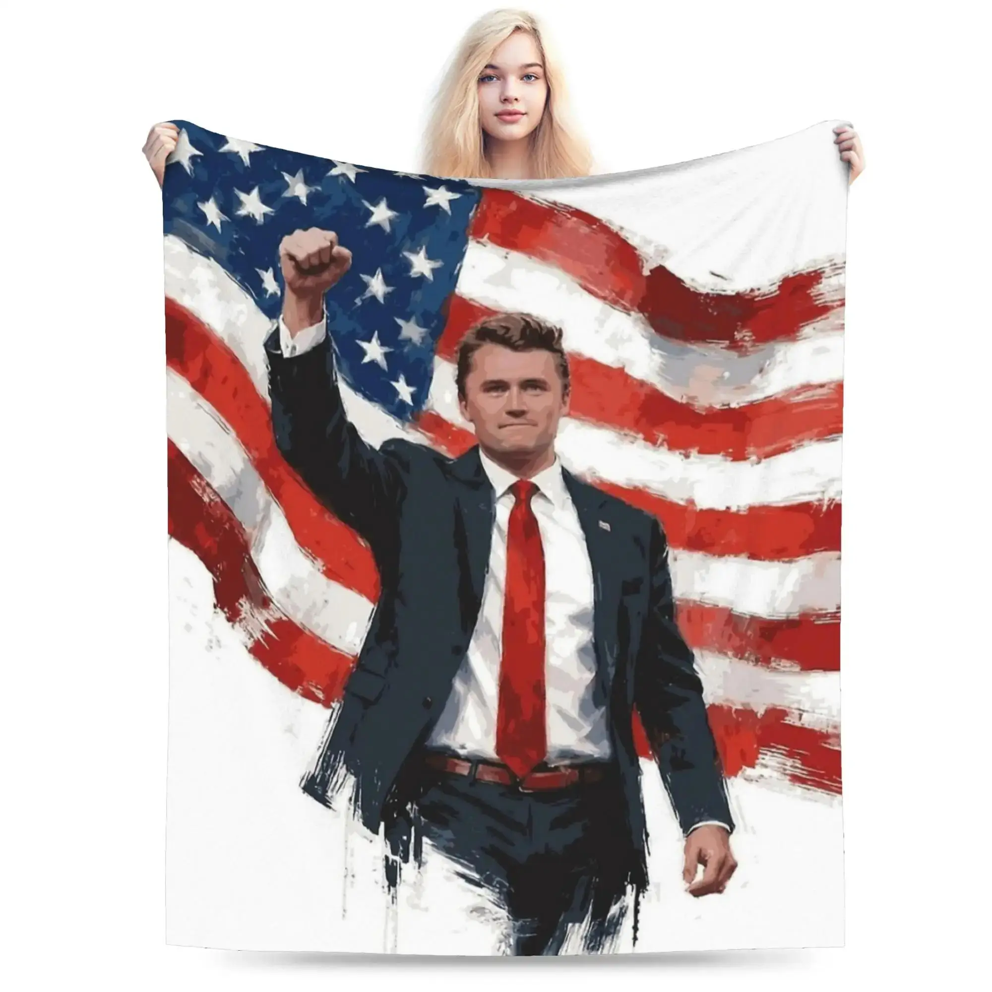 

Мягкое одеяло с американским флагом Charlie Kirk для весны, модное покрывало для гостиной и спальни, идеально подходит для мужчин и женщин