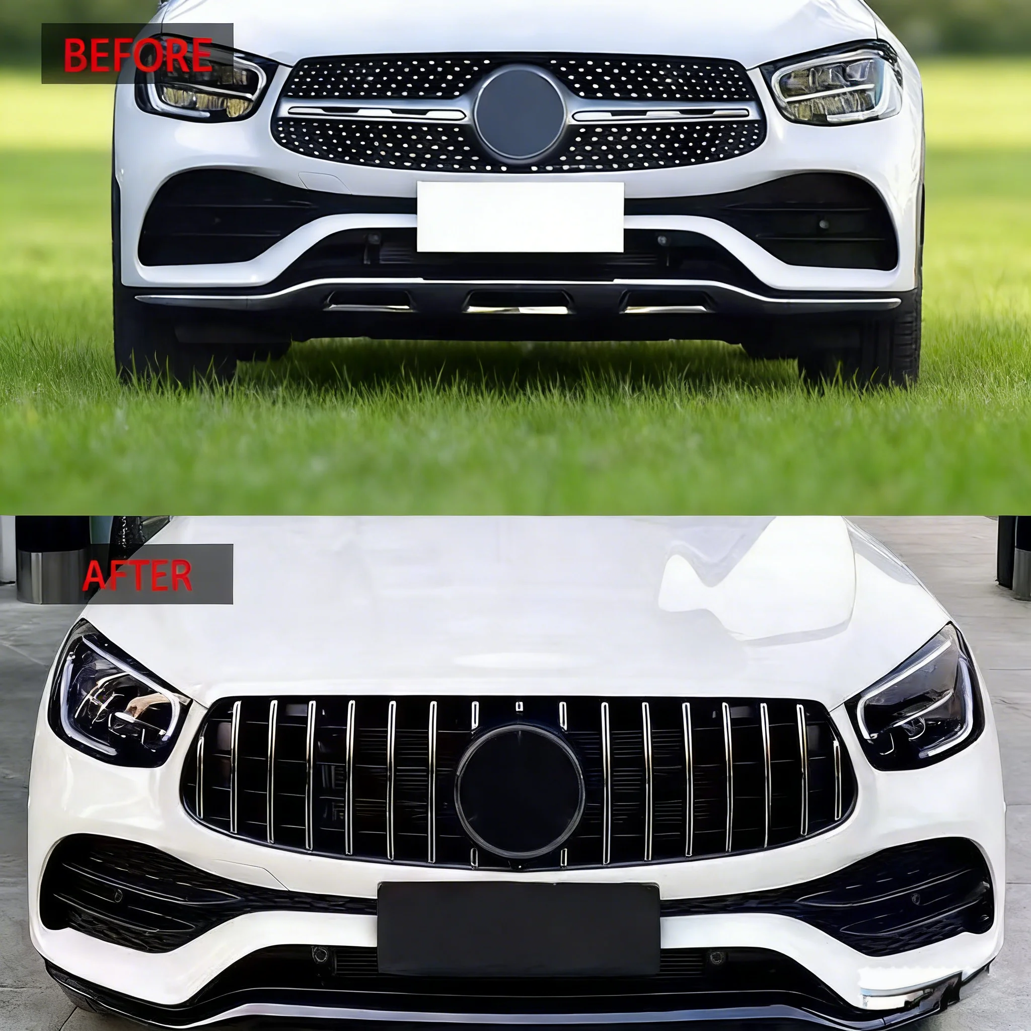 

for Mercedes Benz GLC Coupe X253 2020-2022 GLC300 Chrome Silver GTR Style Front Bumper Grille AM G Black Diamonds Style Grilles
