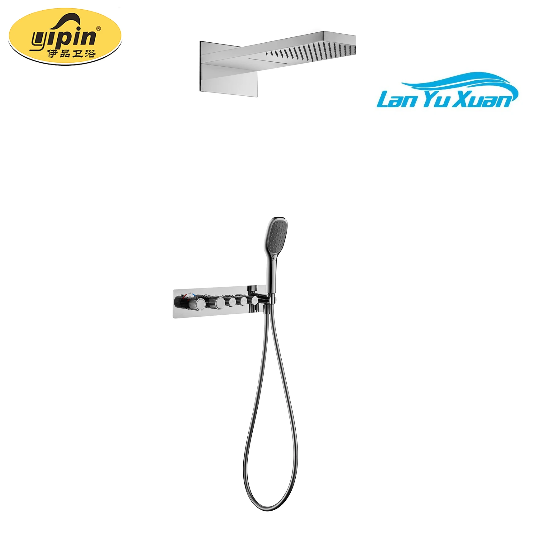 All-brass automatic water temperature adjustment shower head intelligent constant temperature in-wall chrome shower head kit