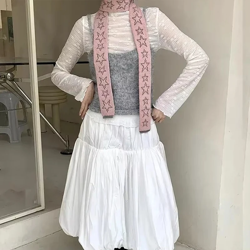 Star Cashmere Scarf Vintage Knitted Narrow Longer Scarf Wome Two Colors Muffler Neck Warmer Y2k Girl Accessories Four Seasons