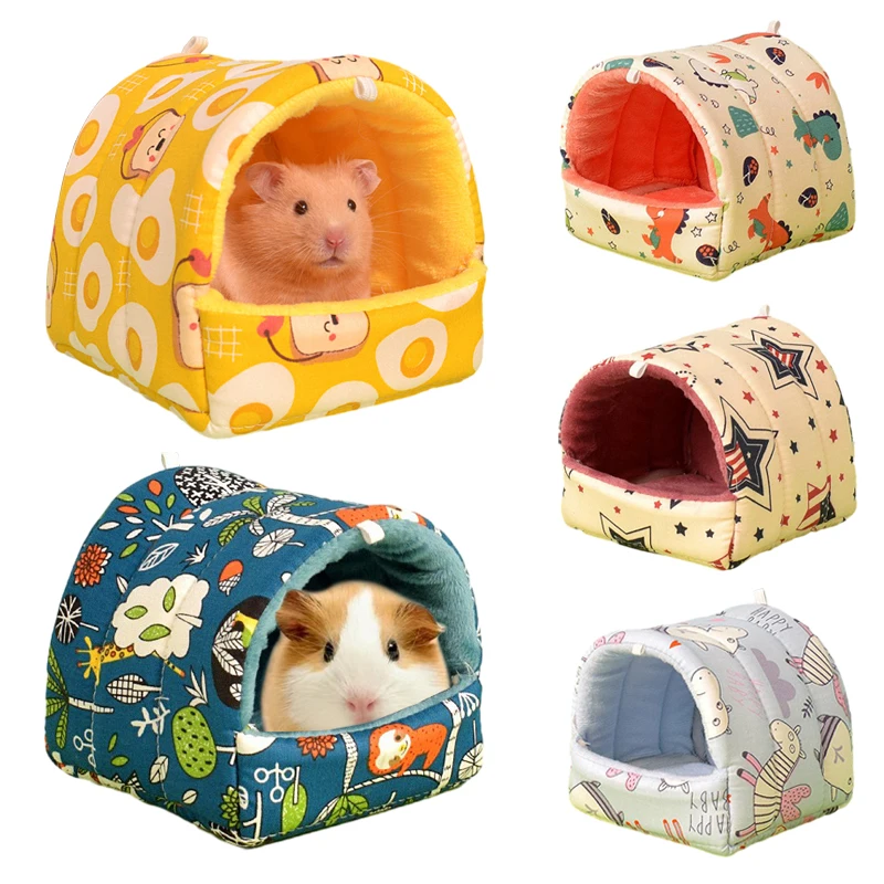 Guinea Pig Squirrel Velvet Cage Soft Hamsters House Printed Hamster Bed Warm Cotton Nest Small Animal Sleeping Bags