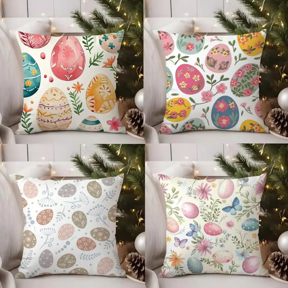 

Easter Eggs Cartoon Cushion Cover Short Plush Double-sided Print Square Throw Pillow Covers Sofa Home Cushion Decor