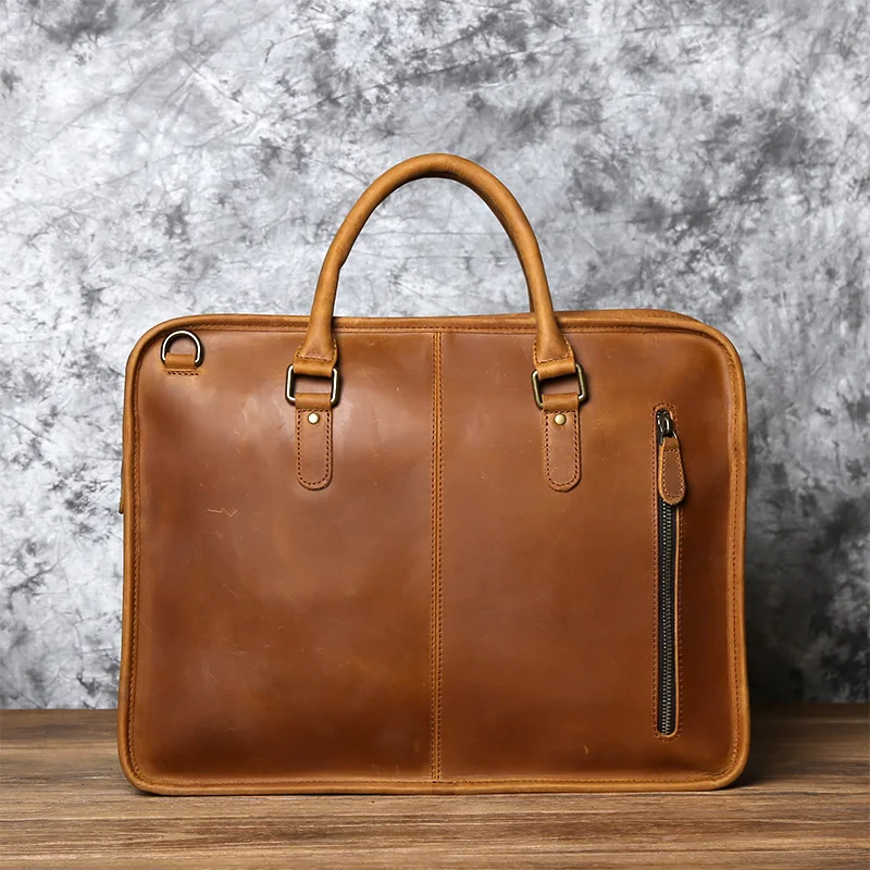 NZPJ Herren Aktentasche Leder Handtasche Retro Top Layer Rindsleder Laptoptasche Crazy Horse Leder Schulter Messenger Bag Luxustasche – Detail 28