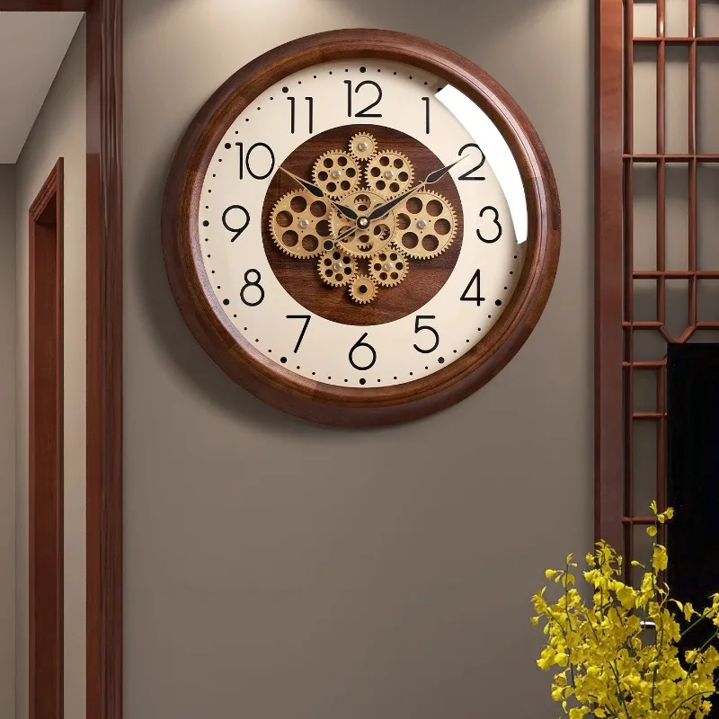Creative Retro Metallic Gear Wall Clocks Modern Wooden Living Room Clocks Luxury Silent Art Entrance Hall Home Decoration