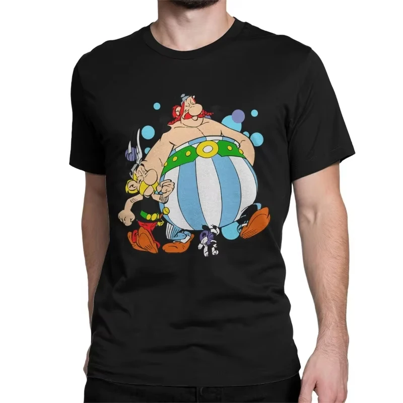 Men Women's T-Shirt Obelix and Dogmatix Asterix Cartoon Cotton Tees Short Sleeve Anime T Shirts Crew Neck Clothing Plus Size