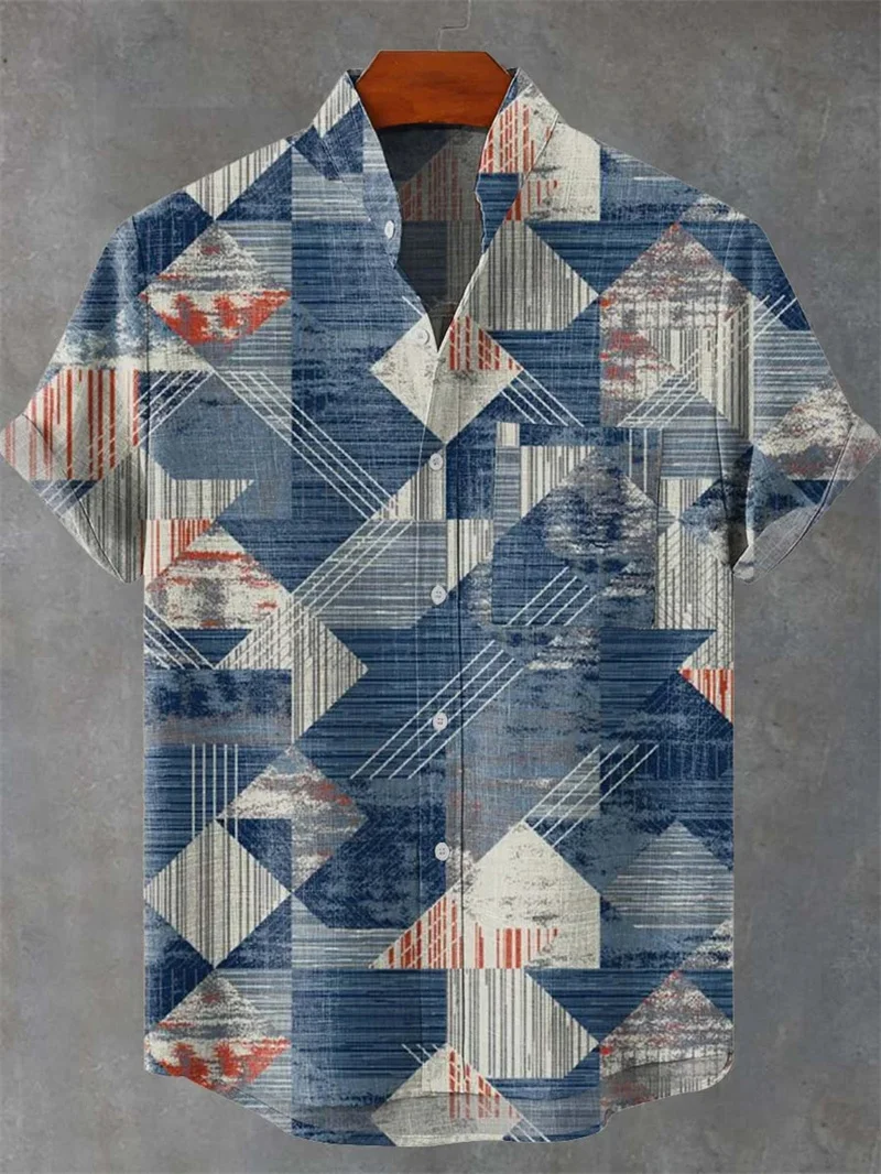 

Summer fashion men's linen shirt short sleeved button coconut tree print casual beach shirt plus size