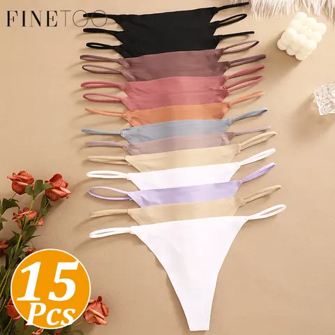 FINETOO 15Pcs Women Ultra Thin Ice Silk Thong Panties Thin String Low Rise Seamless Invisible G-String Soft Breathable No Show T-Back Underwear for Daily Yoga Fitness XS-XL