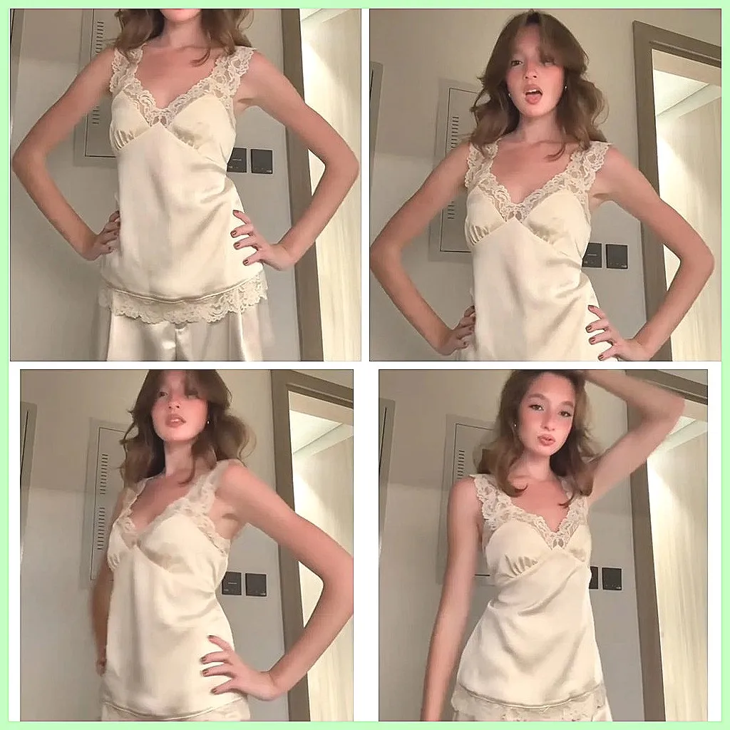 

Sexy Lace Bralette & Nightgown Set, Women's Summer Sleepwear, Comfy Loose Two-Piece Pajamas