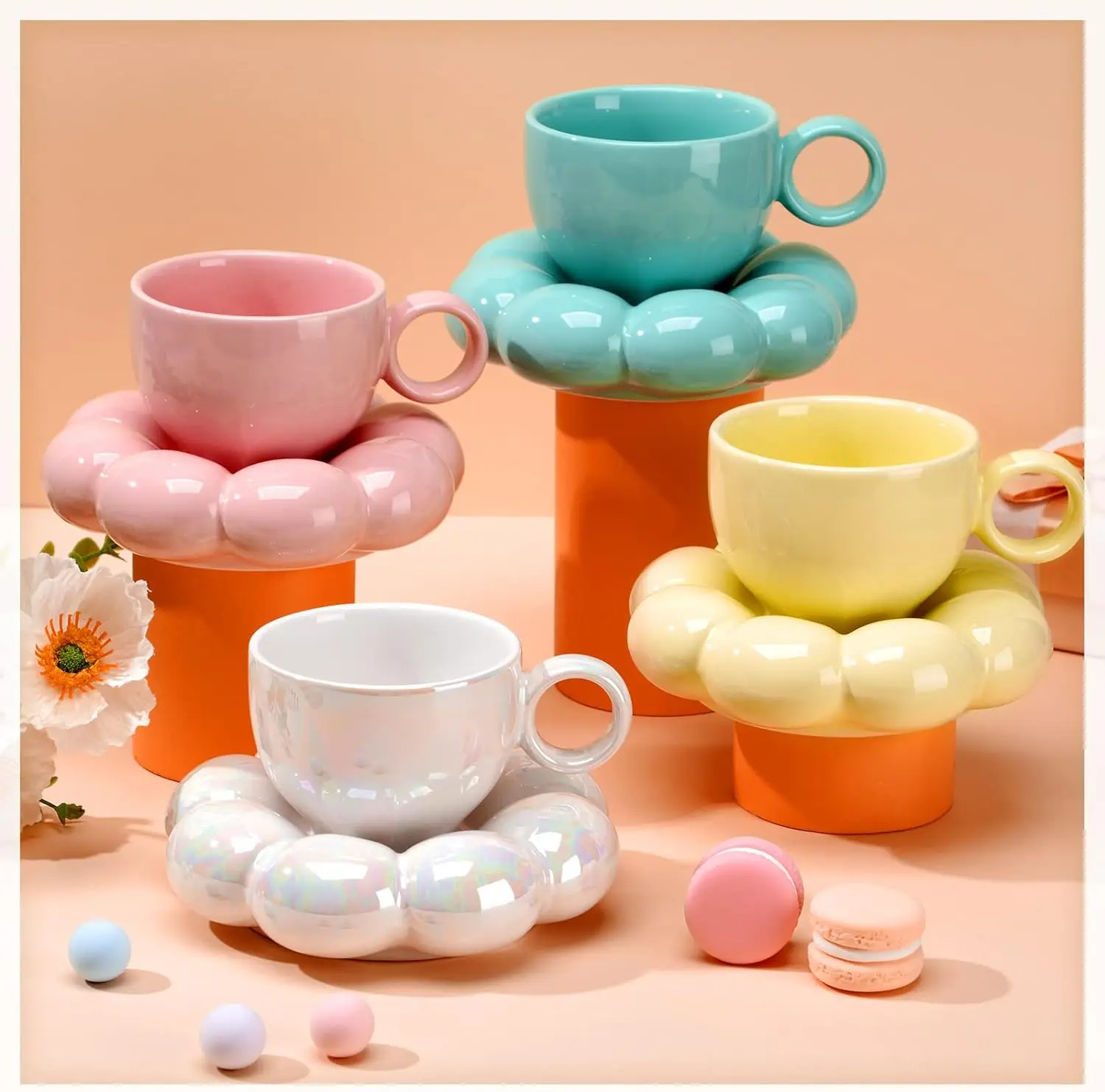 

200ml Ceramic Mug Cute Cloud Decorative Plate Coffee Cup Set Creative Ceramic Cup Gift Box Modern Living Room Home Decoration