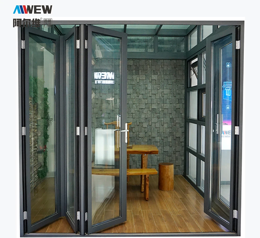 Aluminium Bi Folding Door Customized Size Sliding System Aluminum Glass Bifold Door