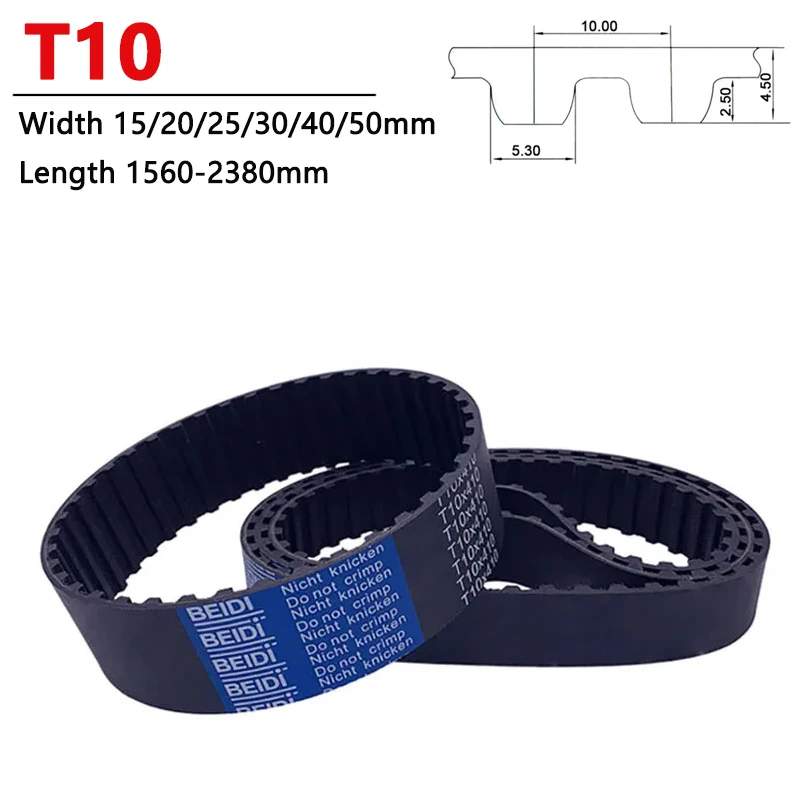 

1pc T10 Timing Belt Length 1560 1600 1610 1630 1640-2380mm Rubber Closed Loop Drive Synchronous Belt Width 15 20 25 30 40 50mm