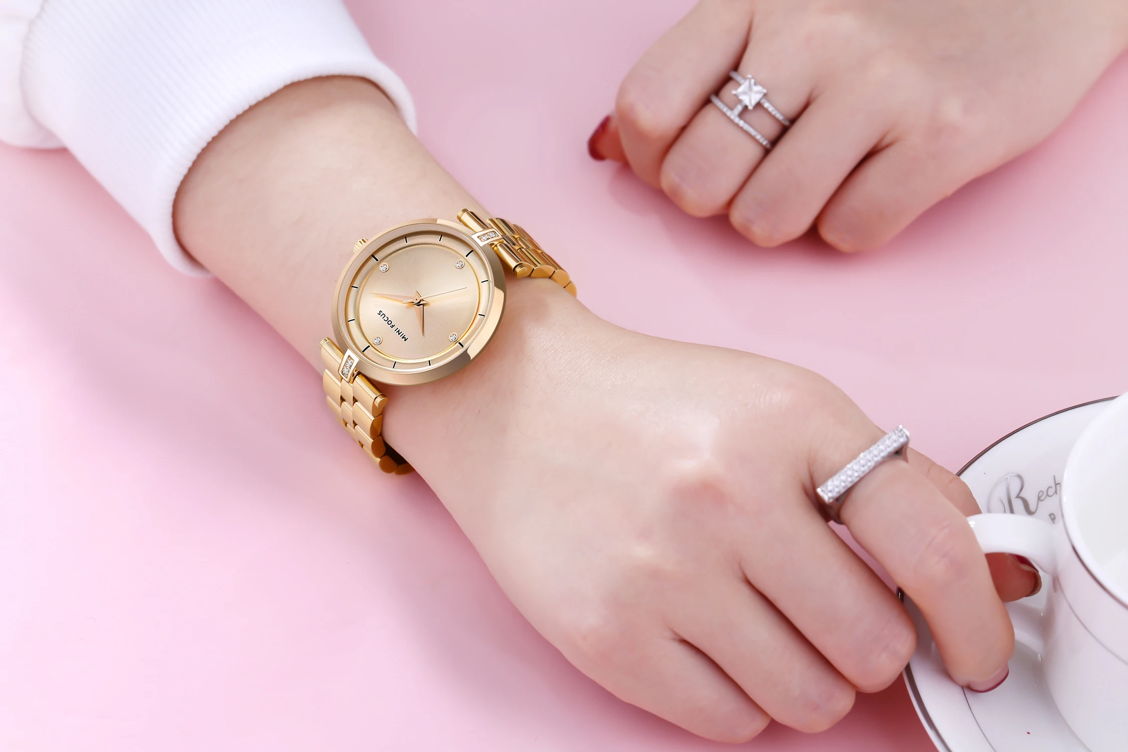 Mini Focus MF0120L Luxury Women Watch Elegant Diamonds Dial Stainless Steel Band Waterproof Ladies Quartz Watches