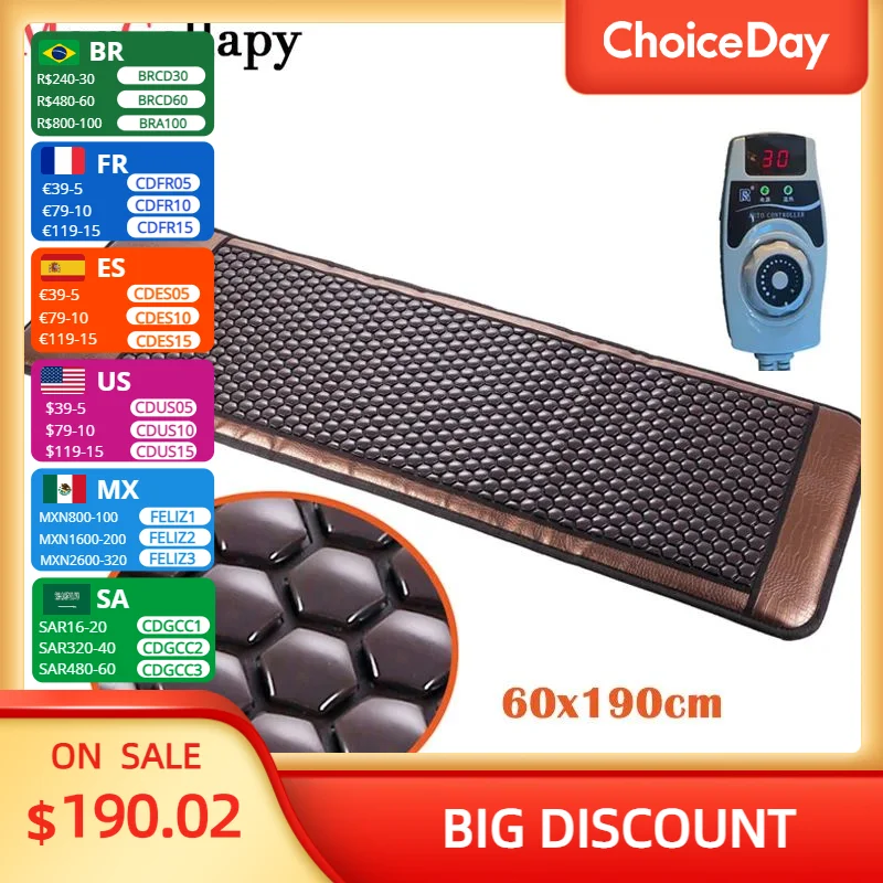 

Far Infrared Heating Pads Natural Tourmaline Mattress Germanium Stone Heating Mat for Back Pain Relief with Controller Show Temp