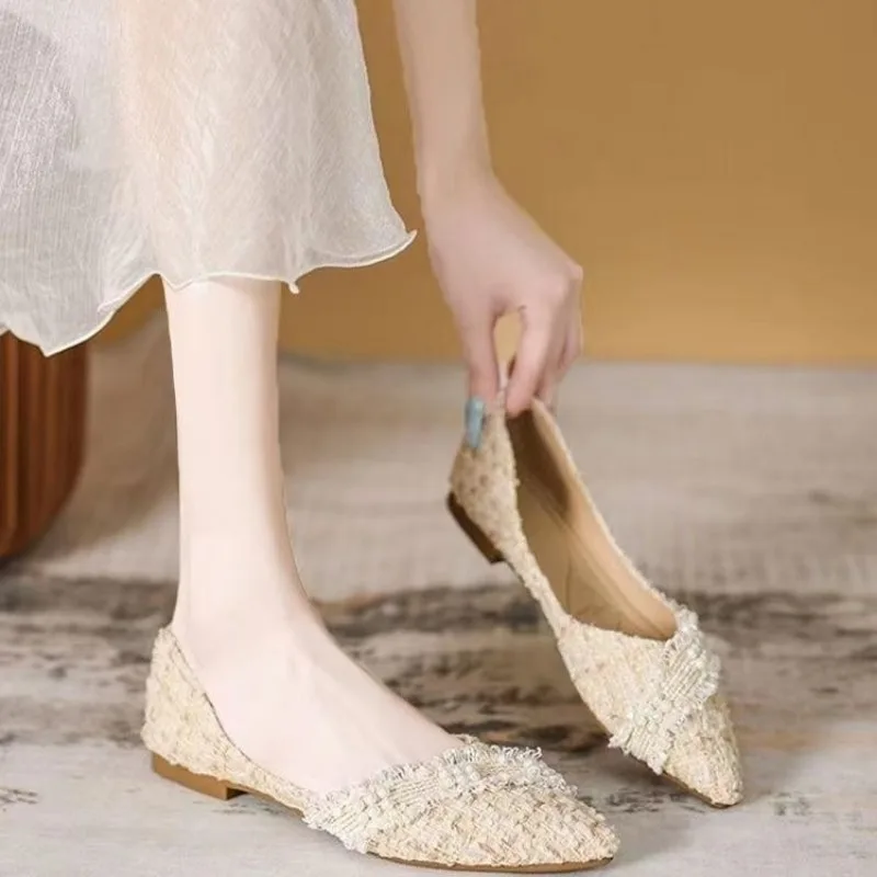 

Single Shoes 2024 New Spring and Autumn Summer Fairy Style Gentle Soft Sole Flat Shoes Shallow Mouth Versatile Women's Shoes