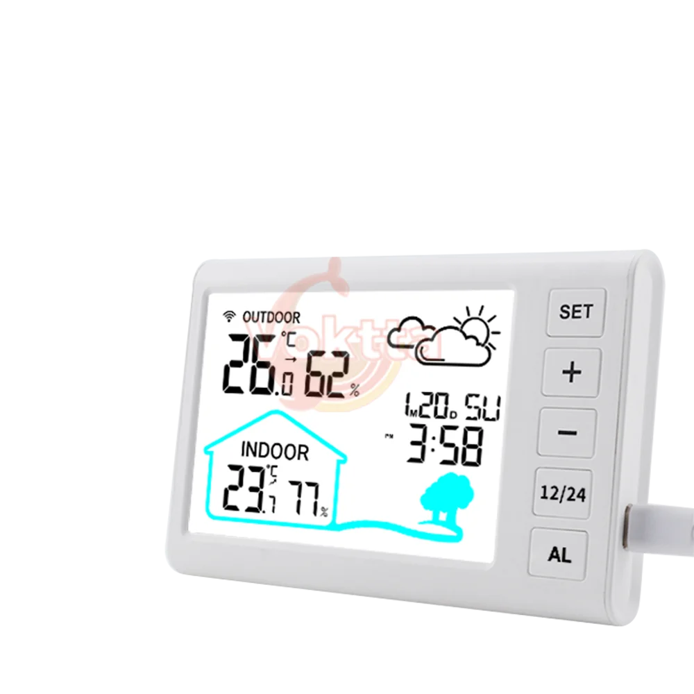 Outdoor Indoor LCD Digital Thermometer Hygrometer Wireless Weather Stations Clock Temperature Humidity Monitor Sensor for Home