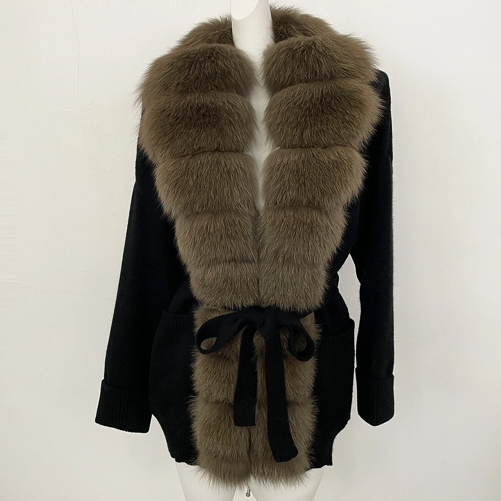 Cardigan Lady Women's Sweater Real Fox Fur Jackets Women Cardigan Sweaters & Jumpers Real Fur Coats for Woman Oversized Sweater