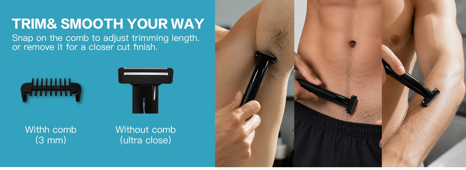 Unisex-Körpertrimmer mit doppelter Klinge, IPX6 wasserdicht, elektrischer Haartrimmer für Männer und Frauen, zur Intimpflege, für Bikinizone, Leistengegend und Körper. – Detail 6