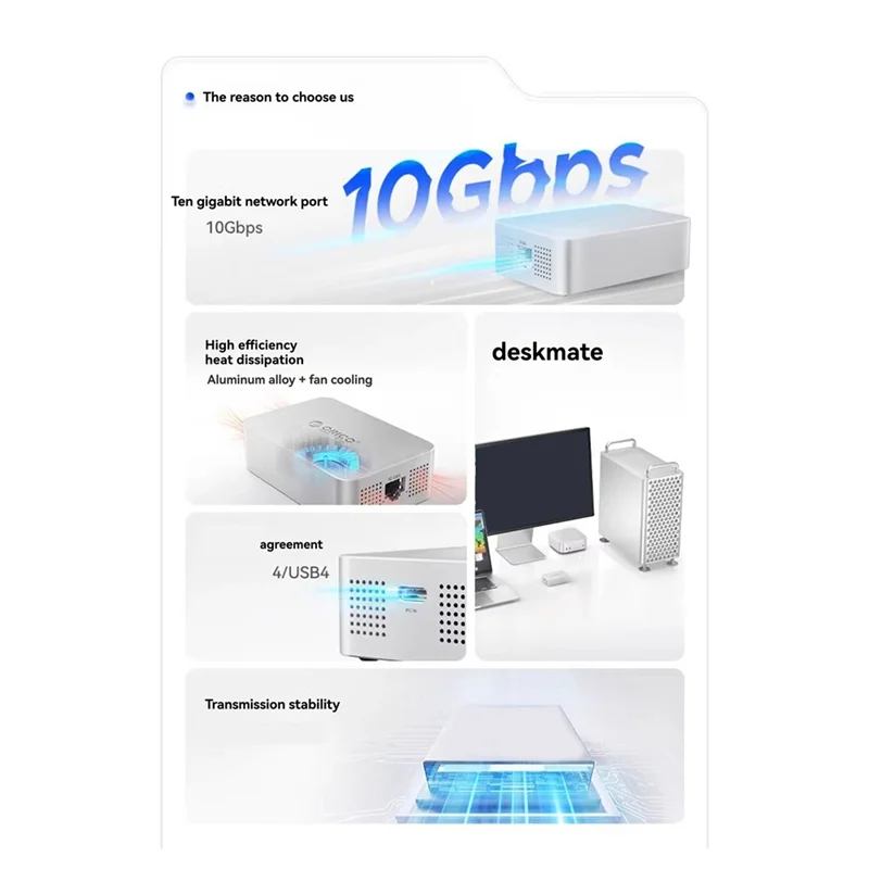 

ORICO 10Gbe Ethernet Adapter Thunderbolt 3 Tousb C Formac Mini M4 NAS SAN 10000Mbps High-Speed Network Card Withheat Dissipation