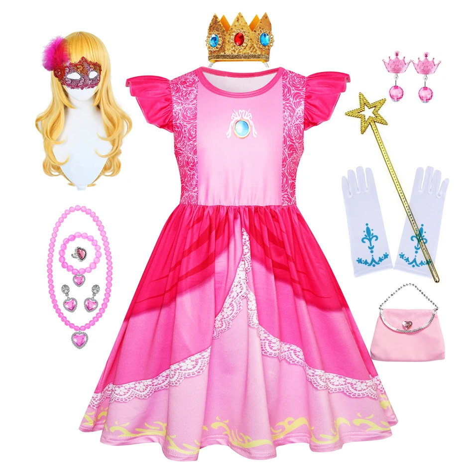 Peach Dress for Girls Kids Cosplay Party Halloween Fantasia Carnival Dress Up Children Birthday Clothing Baby Outfit