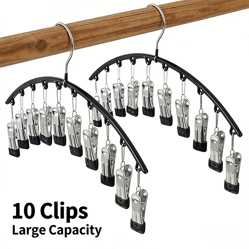 1/3pcs Windproof Stainless Hanger with Lock Design Wardrobe Organizer 10Clip Versatile Drying Racks for Socks Leggings Underwear