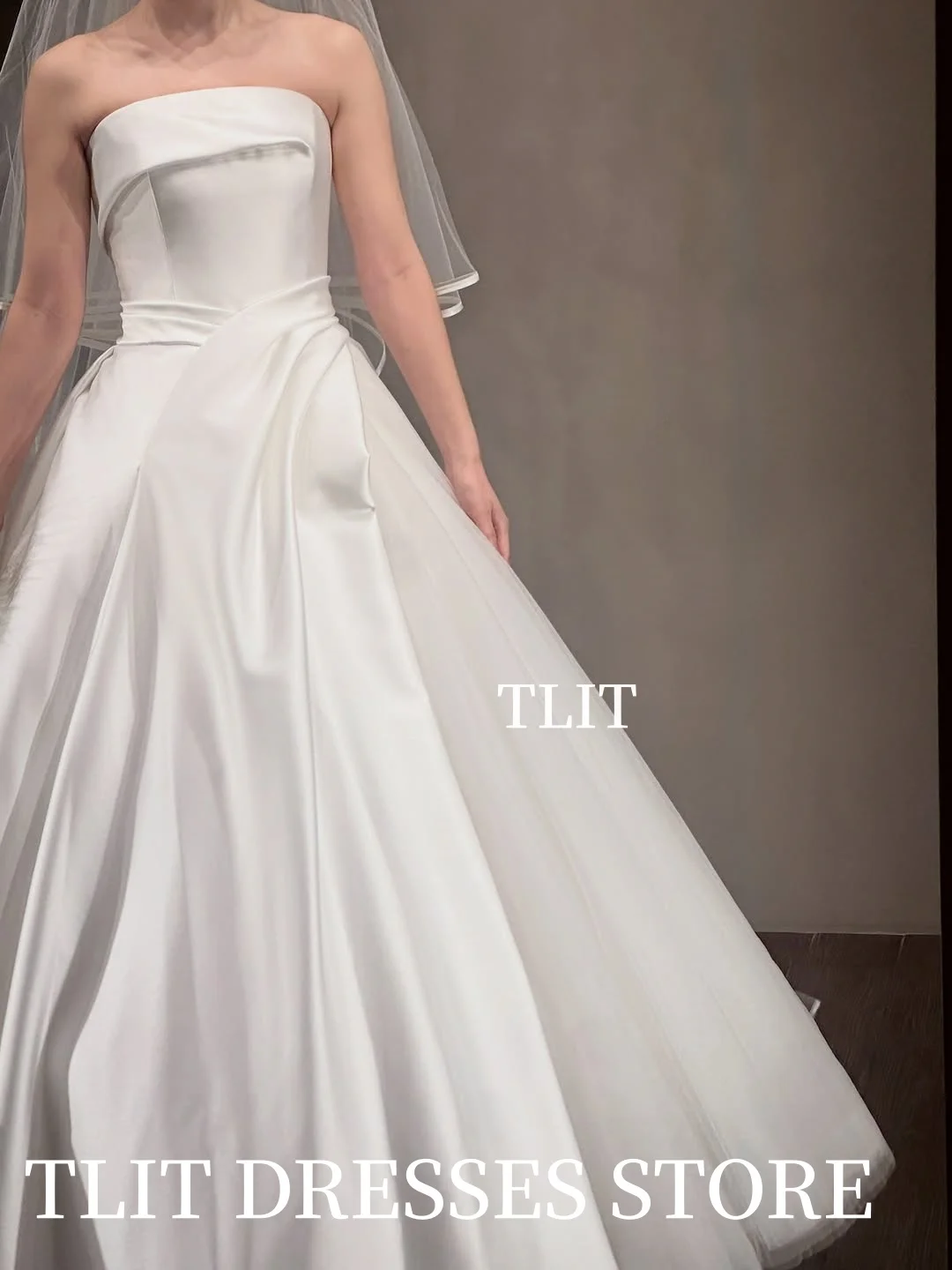 Tlit lindo branco seda cetim tule a linha vestidos de casamento personalizado sem mangas vestidos de noiva coreia fotos sessão