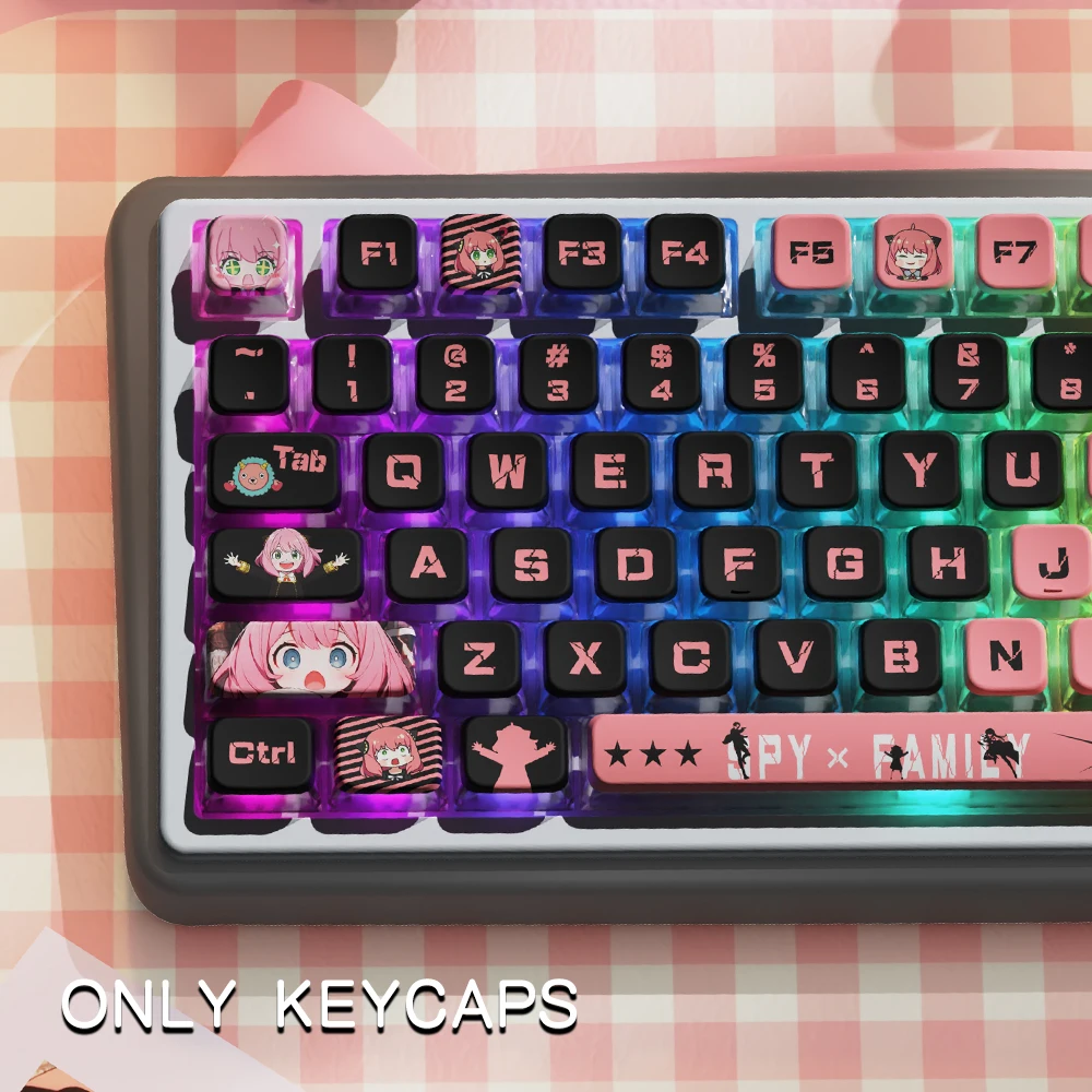 Spy Family Anime Theme Keycaps Four Sides Transparent Thermal Sublimation Pbt Personalized Customization Msa Height Keycaps