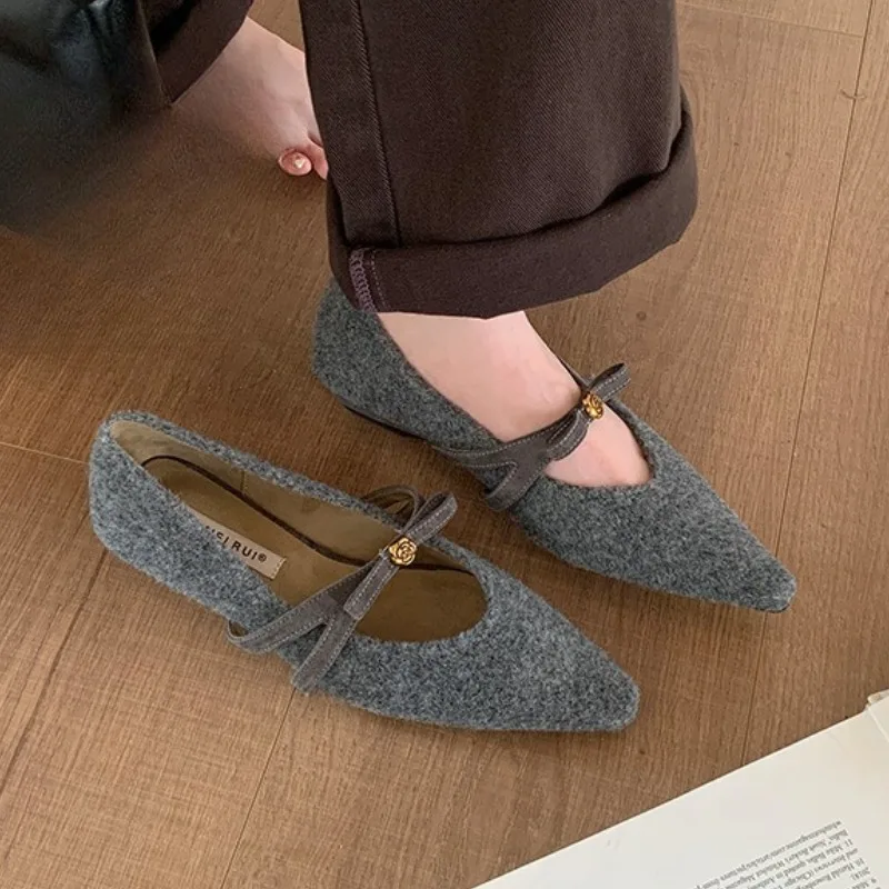 Bowknot Pointed Toe Low Heel Women Shoes Warm Elegant Office Dress Shoes Comfort New Autumn Winter Brand Mary Jane Shoes Women