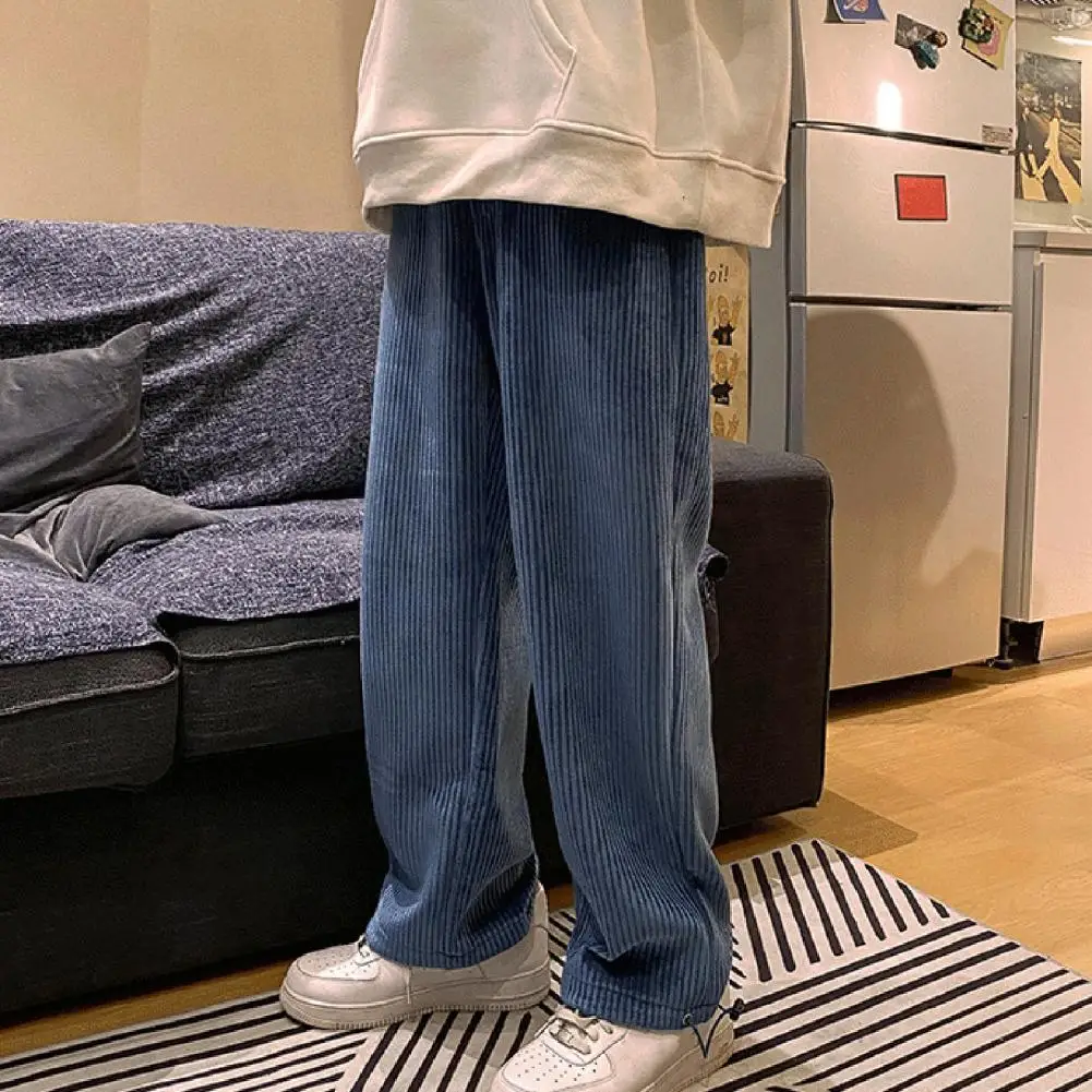 Cravatta gamba uomo Casual pantaloni dritti velluto a coste tinta unita pantaloni Oversize alla moda stile coreano pantaloni dritti a vita alta