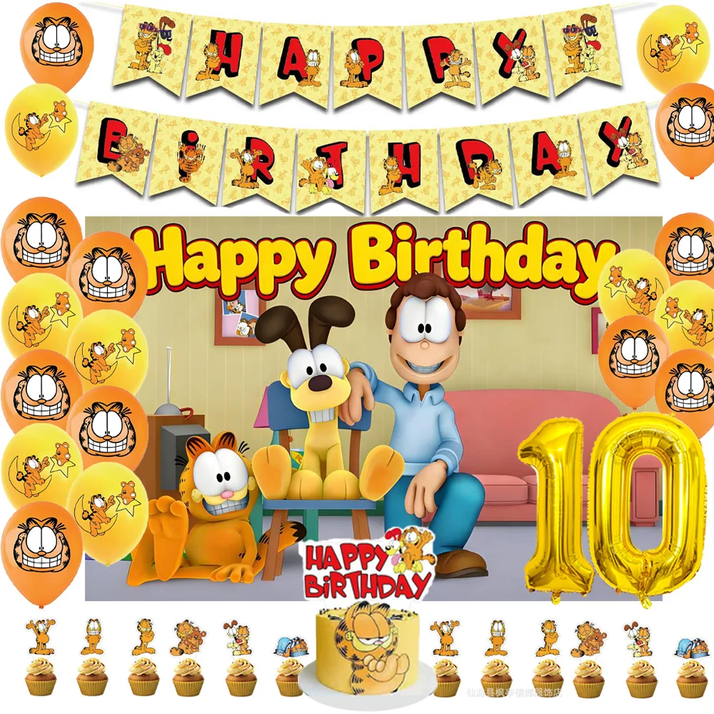 

Cartoon Cat Birthday Party Decorations Number Balloons Cake Topper Background Banner Baby Shower Prop Party Supplies Kid Gifts