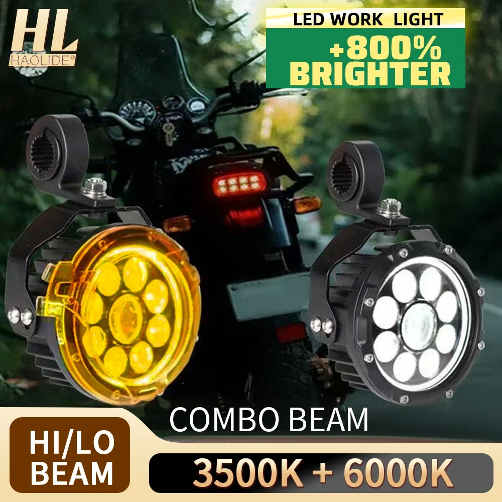 

HAOLIDE Motorcycle LED Auxiliary Lights Ultra Bright Fog Lights Hi/Low Amber White Beam, Strobe Modes off-road use R1250GSA