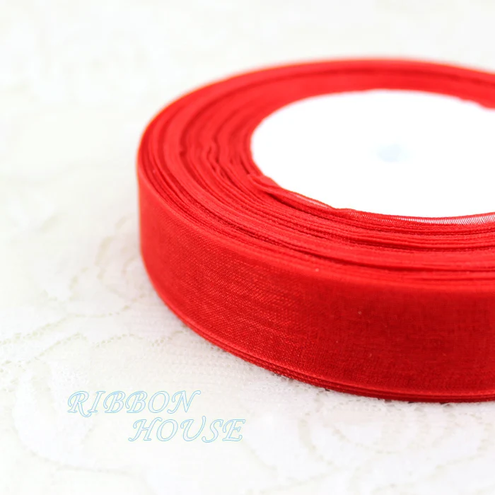 (50 yards/roll) 1/2''(12mm) wholesale red organza ribbons gift wrapping decoration Christmas ribbons