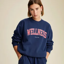 2024 Autumn Women Navy Sport Sweatshirts Loose Cotton Crewneck Cotton Thick Pullover Long Sleeve Vintage Style Oversized Jumpers