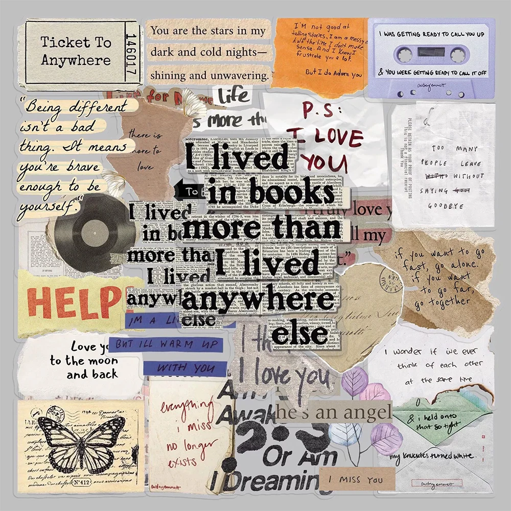 10/30/50pcs Transparent Vintage English Phrases Stickers Cartoon Decoration Decals DIY Phone Notebook Guitar Waterproof Sticker