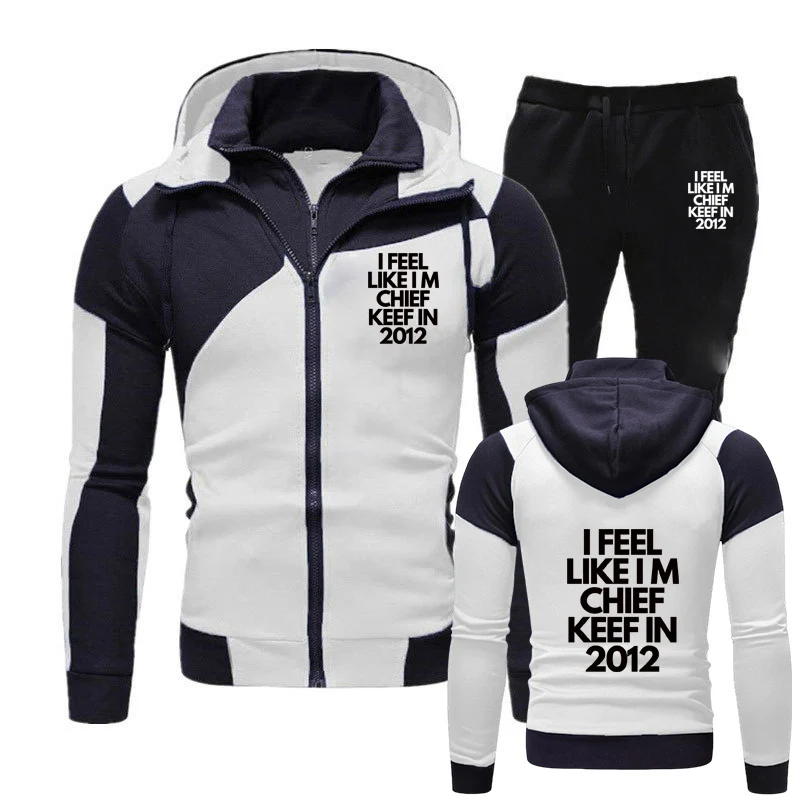 

2025 Spring And Autumn Man's Anime I Feel Like I'm Chief Keef in 2012 Logo Print Cardigan Zipper Hoodies Loose Pant Sports Suits