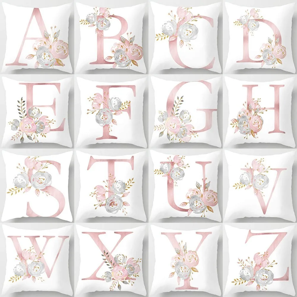 

Pink Velvet Pillowcase for Car Sofa Cushion 26 English Letters Peach Skin Soft Decorative Home Car Seat Cushion Cover