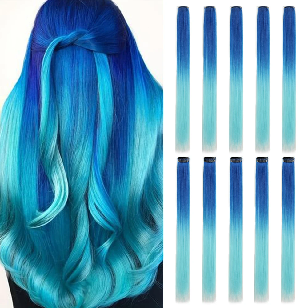 

Clip in Hair Extensions Synthetic Hairpieces Colored Party Highlights for Girls 18 inches Multi-colors Straight Hair