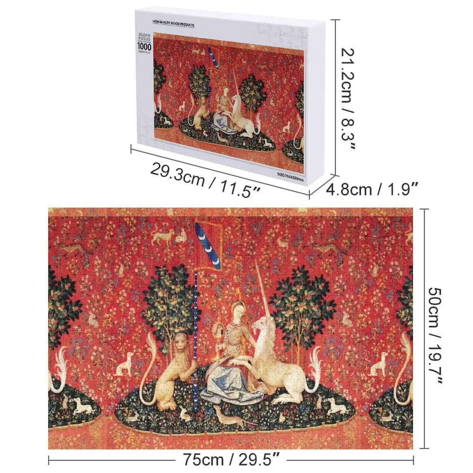 LADY AND UNICORN ,SIGHT Red Green Fantasy Flowers,Animals Jigsaw Puzzle Anime Wooden Jigsaws For Adults Puzzle