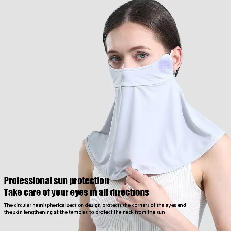 UPF50+ Sunblock Ice Silk Mask Summer Neck Gaiter Outdoor Face Cover Durable Breathable Neck Protector Ear Hanging Mask