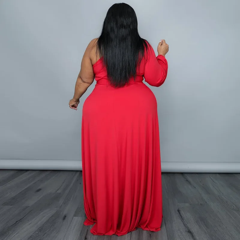 KEXU-Robe longue à manches longues chauve-souris pour femme, grande taille, One initiated, irrégulière, haute, basse, maxi, printemps, rouge, robe de soirée élégante, 2024