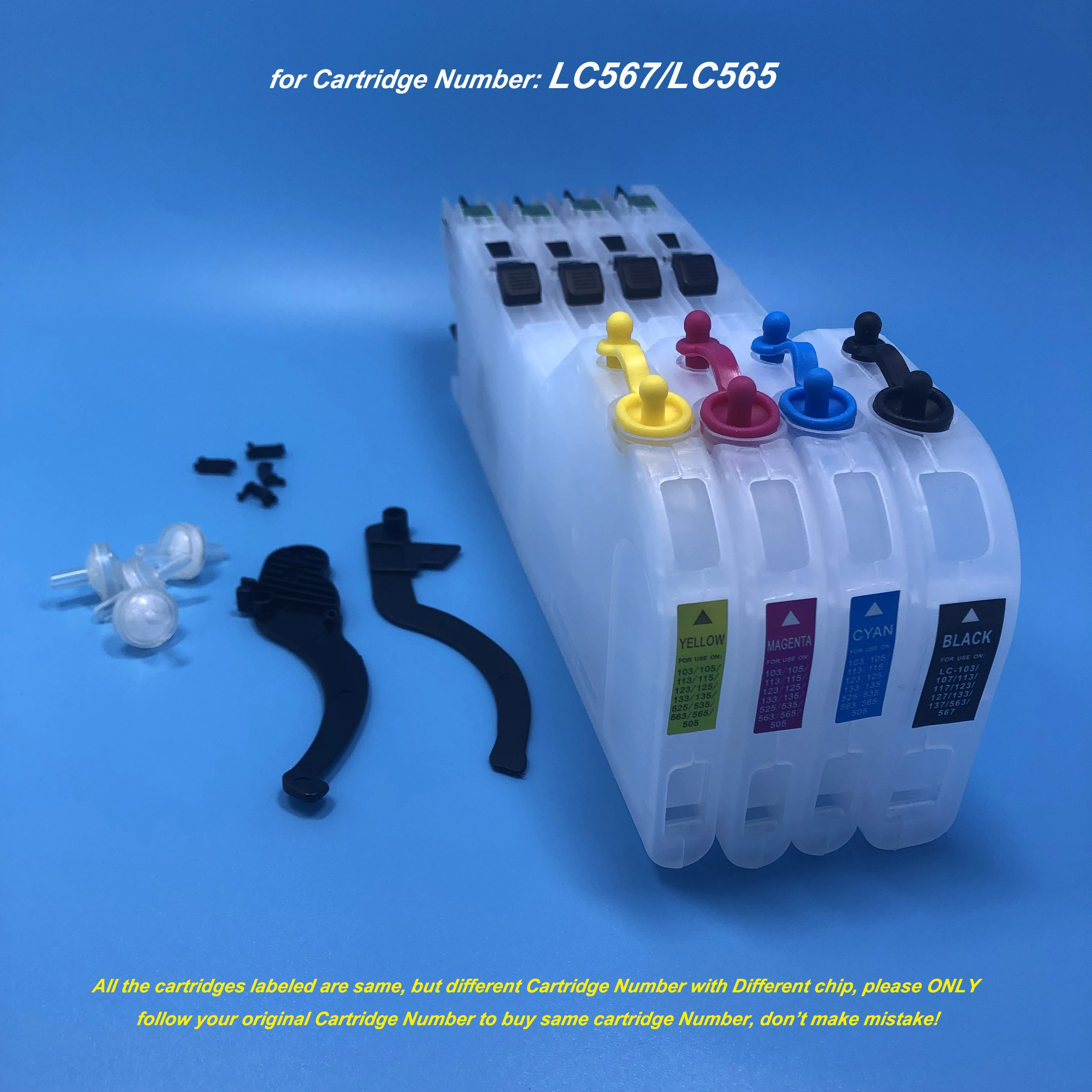 1Set Long LC567 LC565 Empty Refillable Ink Cartridge for Brother MFC-J2310 MFC-J2510 MFC-J3520 MFC-J3720 Printer