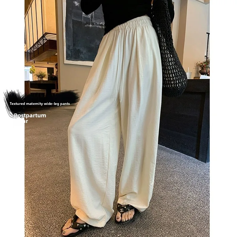 Postpartum Women's Cotton Linen Ice Silk Wide Leg Pants Summer Outdoor Wearable Maternity Sakamoto Pants Comfortable Long Tro...