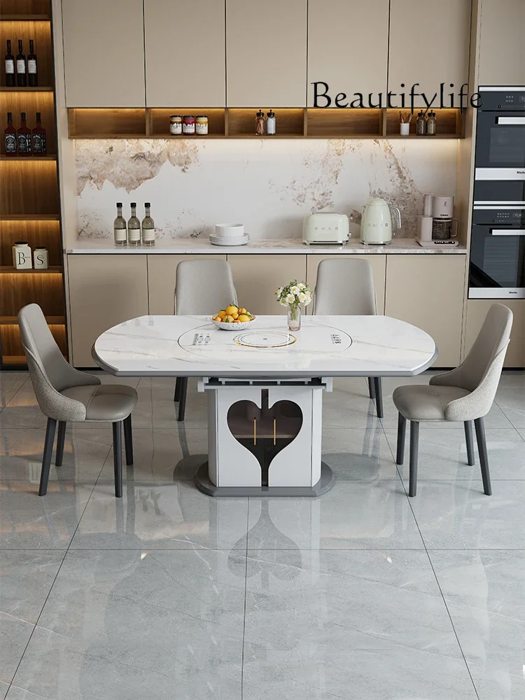 Mesa de comedor y sillas de losa de roca Cocina de inducción Tablero eléctrico para calentar verduras La mesa de comedor se puede equipar con plato giratorio