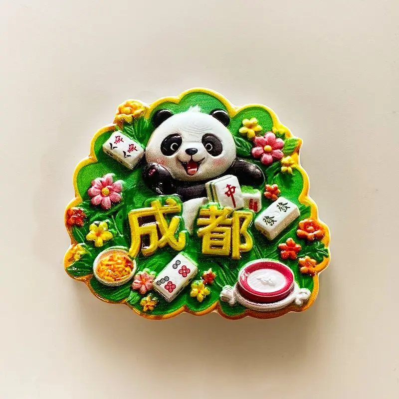 

Chengdu Panda Travel Souvenir Refrigerator Magnet Creative Mahjong Food Flower 3D Magnet Gift for Friends