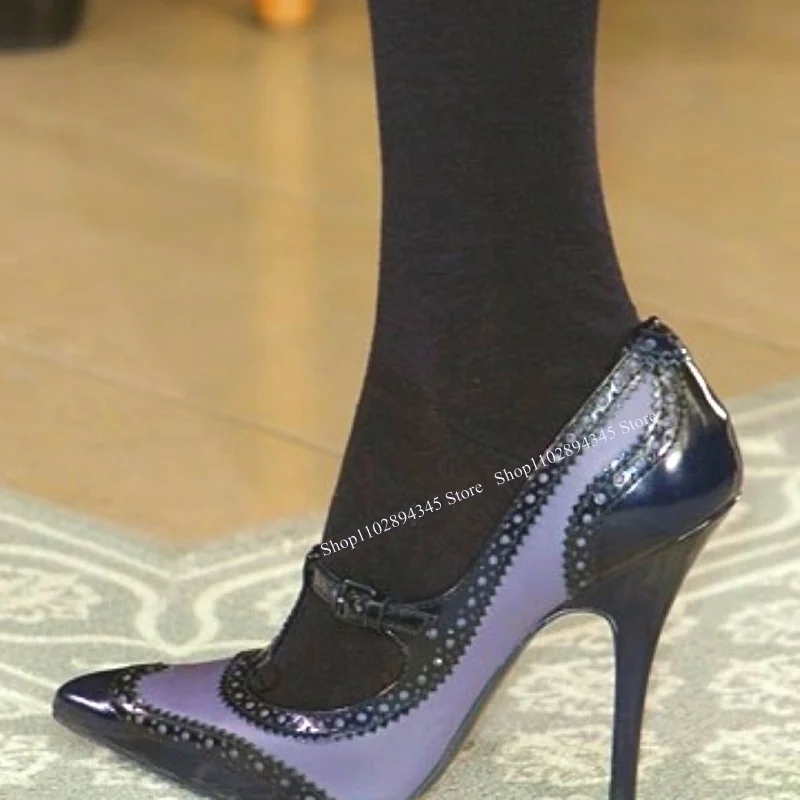 

Purple Patchwork Buckle Shallow Pumps Thin High Heel Pointed Toe Fashion Cool 2025 Summer Big Size Woman Shoes Zapatillas Mujer