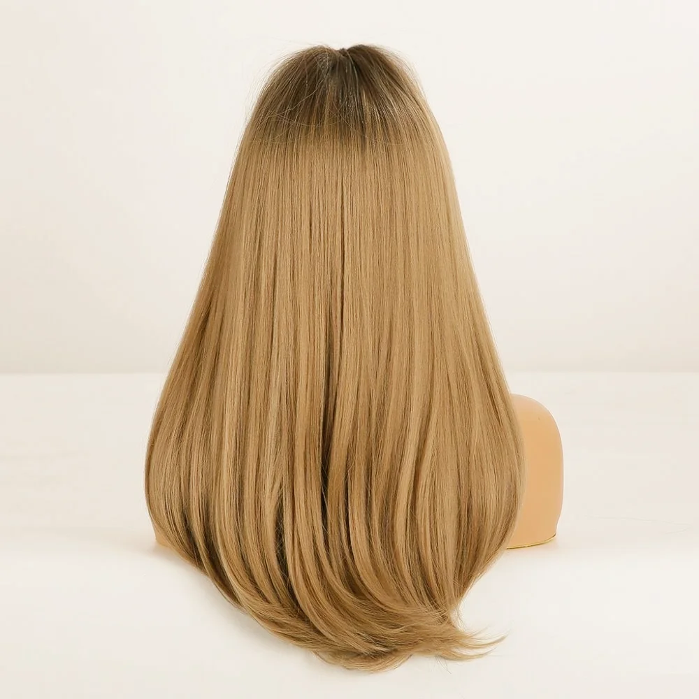 Long Straight Light Blonde Synthetic with Bangs Hair 23 Inch Wigs