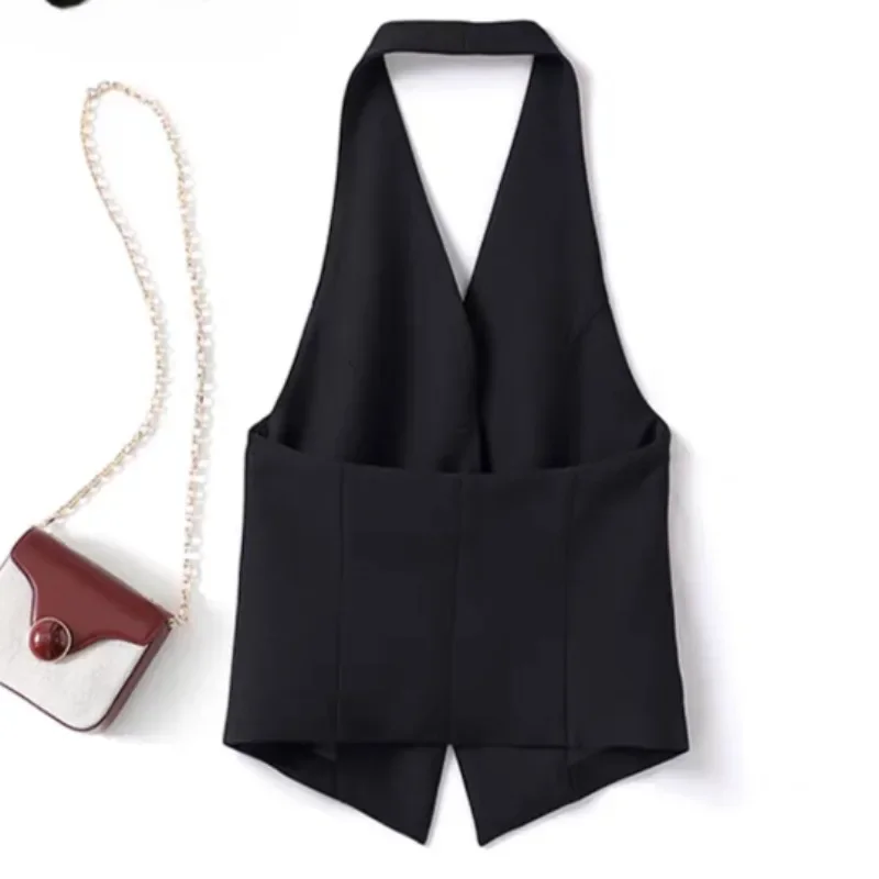 

Halterneck Vests Women Design Unique All-match Backless Sexy Temperament Ins Korean Fashion Sleeveless Classic Prevalent Summer