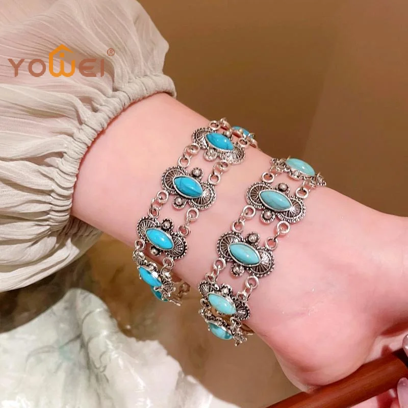 Latest Vintage Ethnic Bohemian Turquoise Bangle For Women Adjustable Bracelet Wrist Band Jewelry Gift