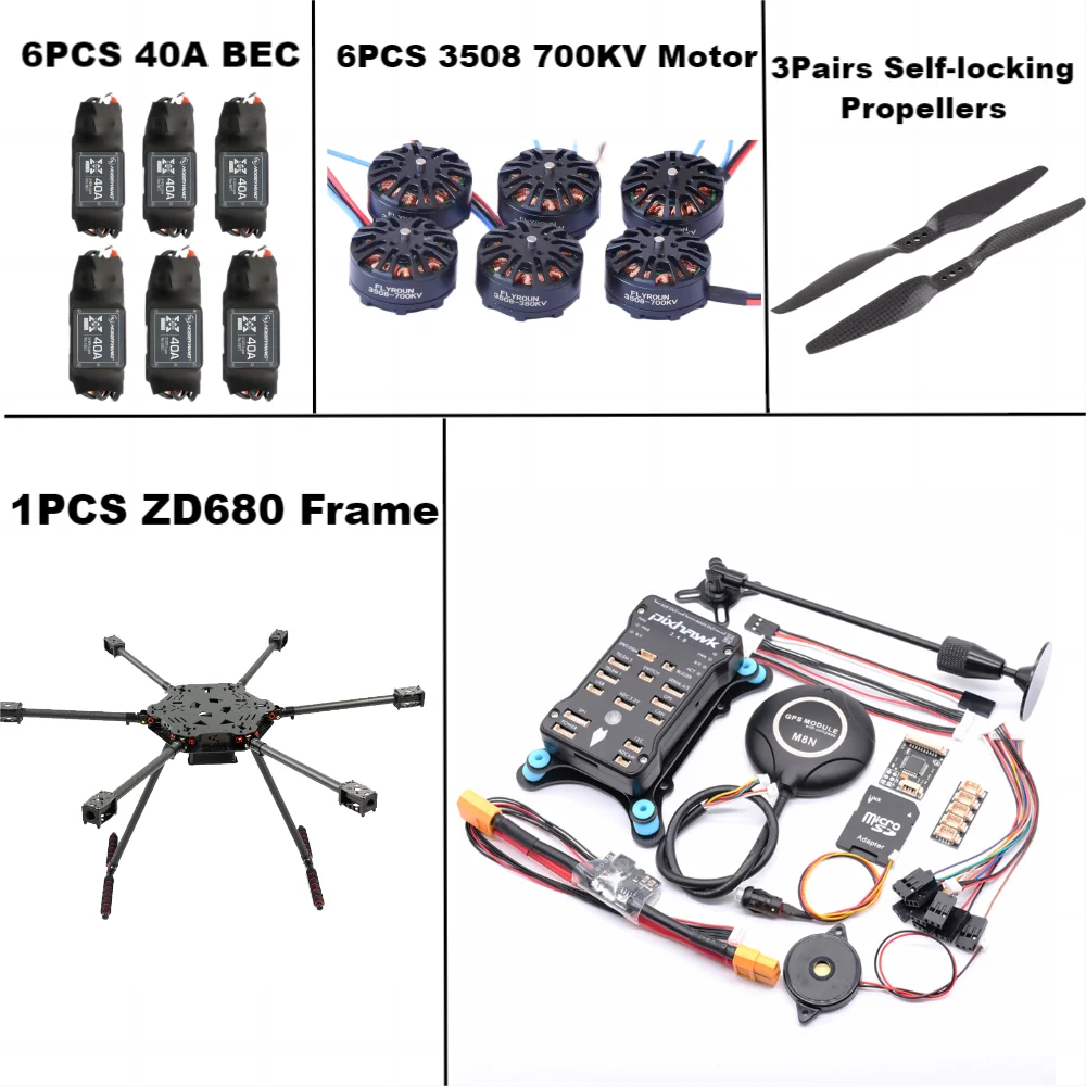 ZD680 PIXHAWK 2.4.8 Kit de cadre d'hexacopter à bras pliable hexa-rotor entièrement en Fiber de carbone pour copter avec train d'atterrissage inflodable